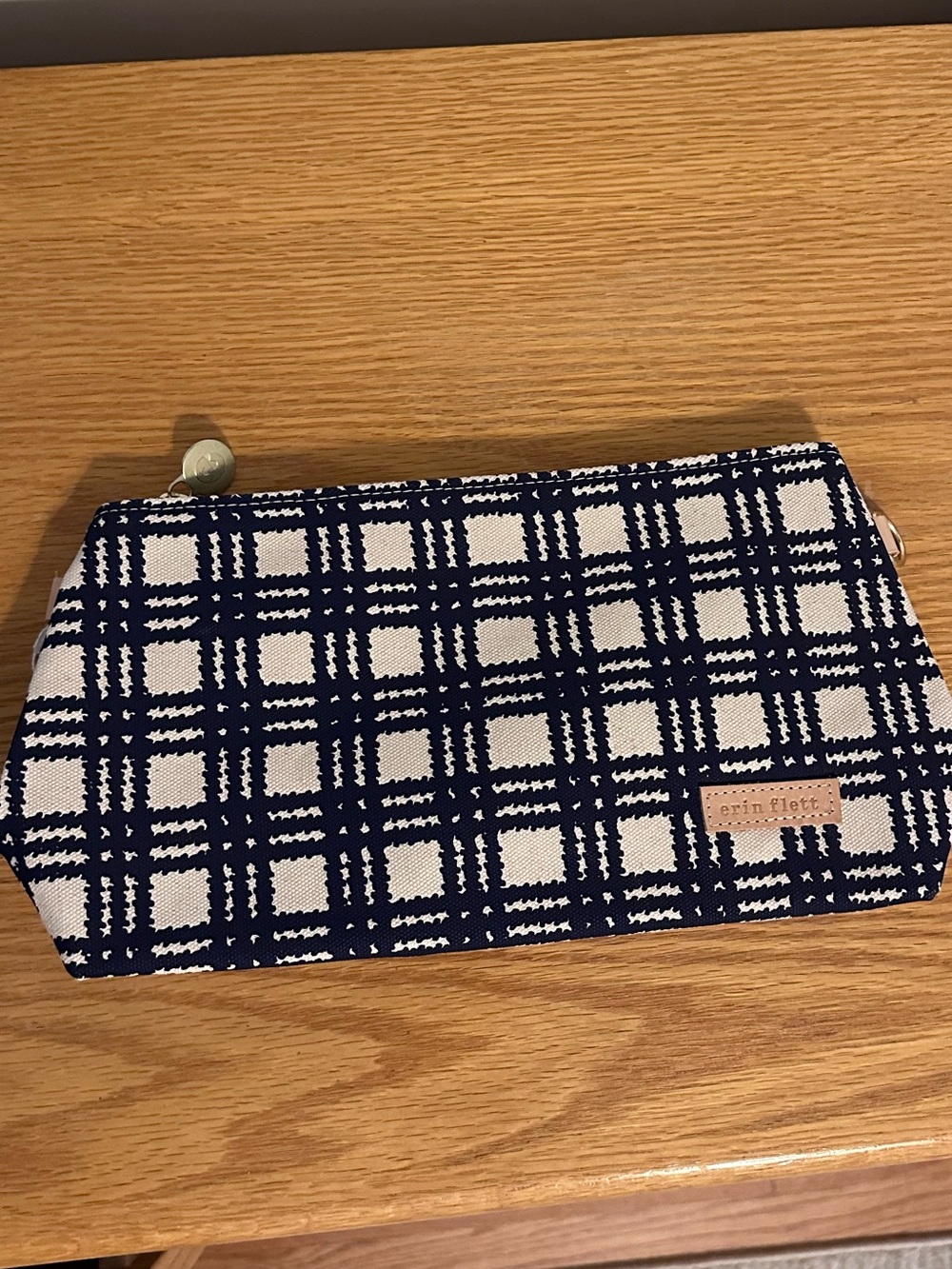 Erin Flett Maine Navy & Cream Plaid Zip Pouch NWT